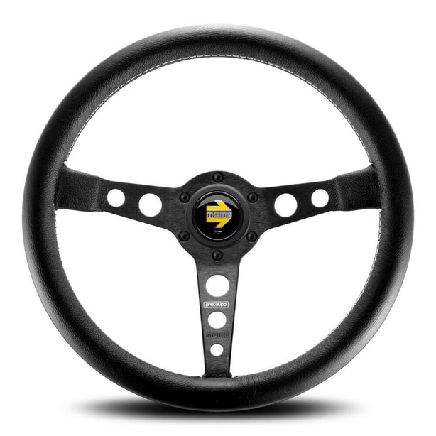 MOMO Prototipo Black Spokes Black Leather 350mm Steering Wheel