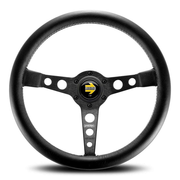 MOMO Prototipo Black Spokes Black Leather 350mm Steering Wheel