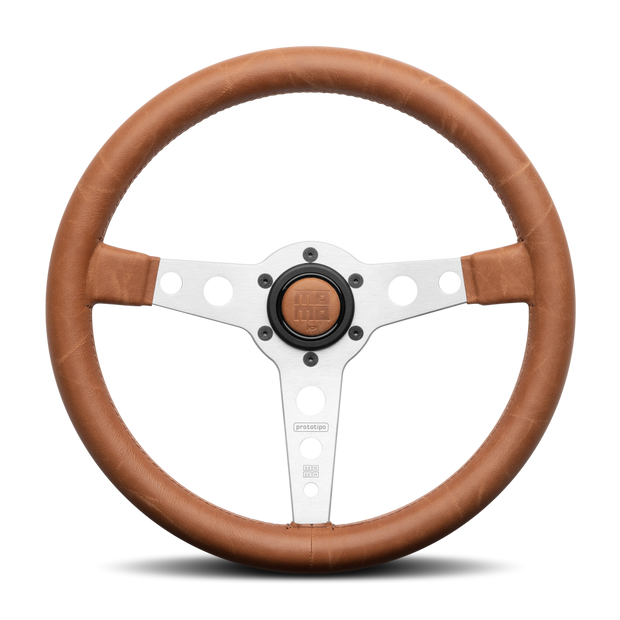MOMO Heritage Prototipo Silver Spokes Tobacco Leather 350mm Steering Wheel