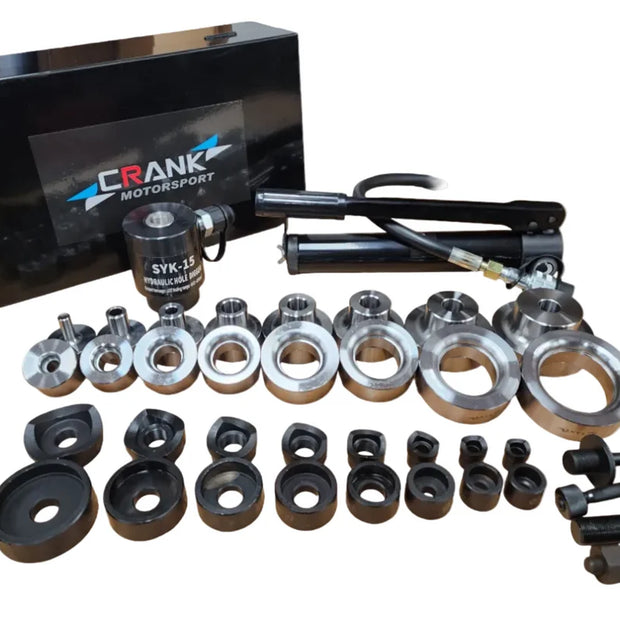 Crank Motorsport 36 Pcs Dimple Die + Hydraulic Hole Punch Kit, 16–63 mm Cut, 1/2–2.5" RADIUS Set