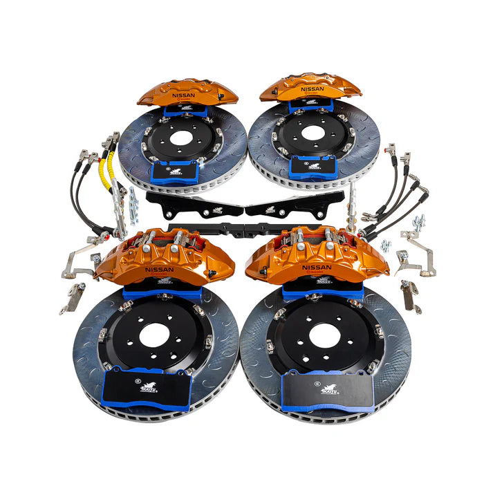 R35 GTR Brake Adapter Kit (V4) to Suit Skyline R32, R33, R34 – Cross Drilled Rotors