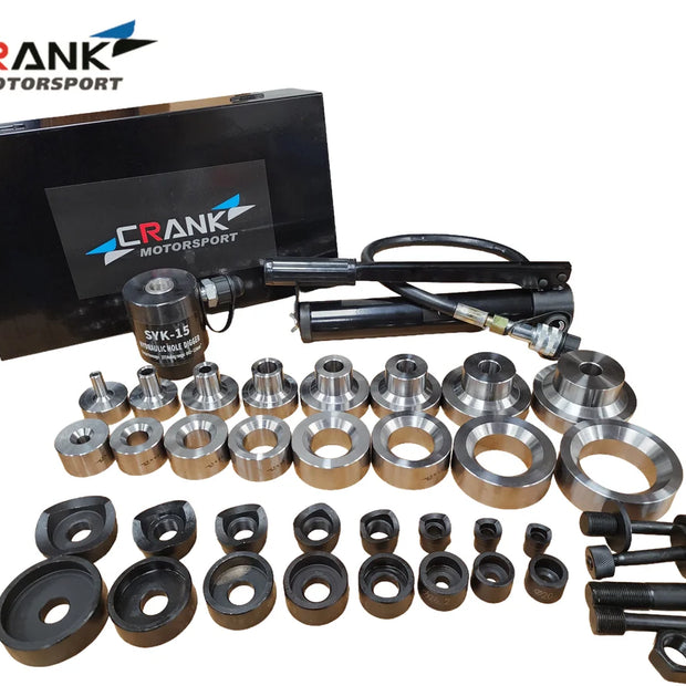 Crank Motorsport 36 Pcs Dimple Die + Hydraulic Hole Punch Set – 16–63 mm Cut, 1/2–2.5 in TAPER