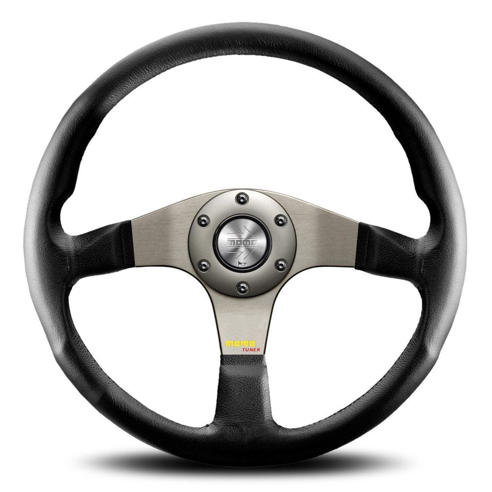 MOMO Tuner Anthracite Black Leather 350mm Steering Wheel