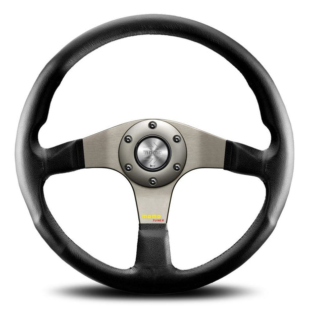 MOMO Tuner Anthracite Black Leather 350mm Steering Wheel