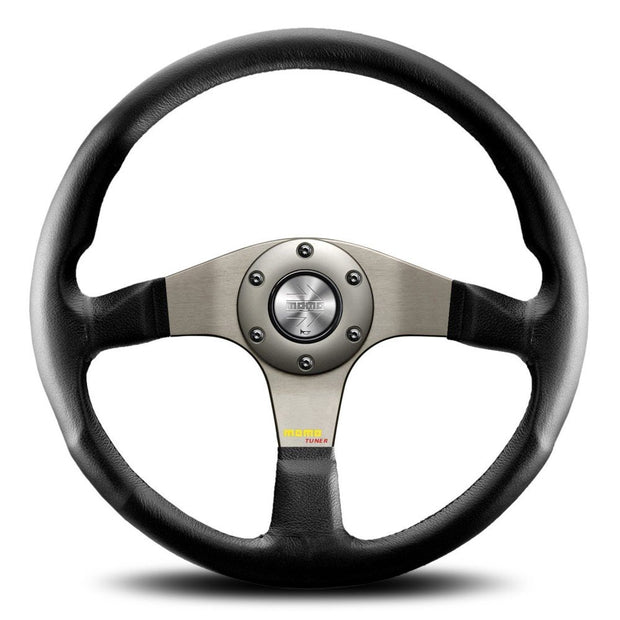 MOMO Tuner Anthracite Black Leather 350mm Steering Wheel