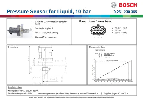 Ecu Master - Bosch 10BAR oil/fuel pressure sensor