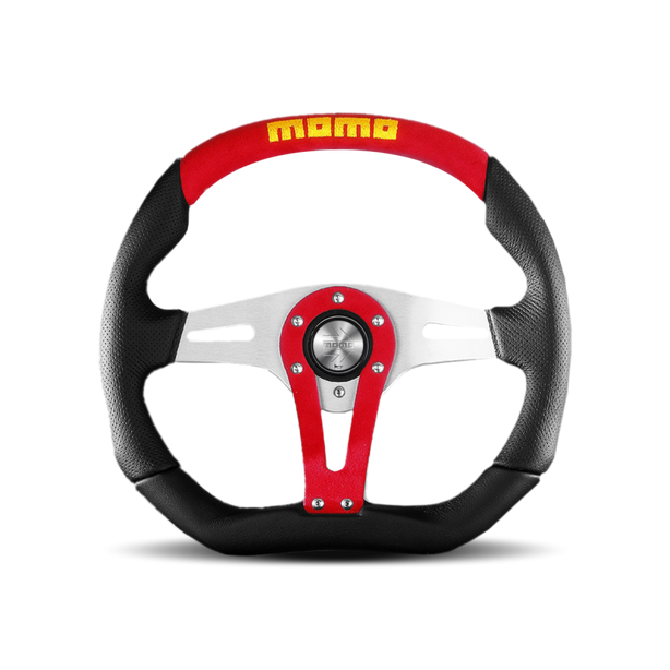 MOMO Trek Red Black Leather Red Suede 350mm Steering Wheel