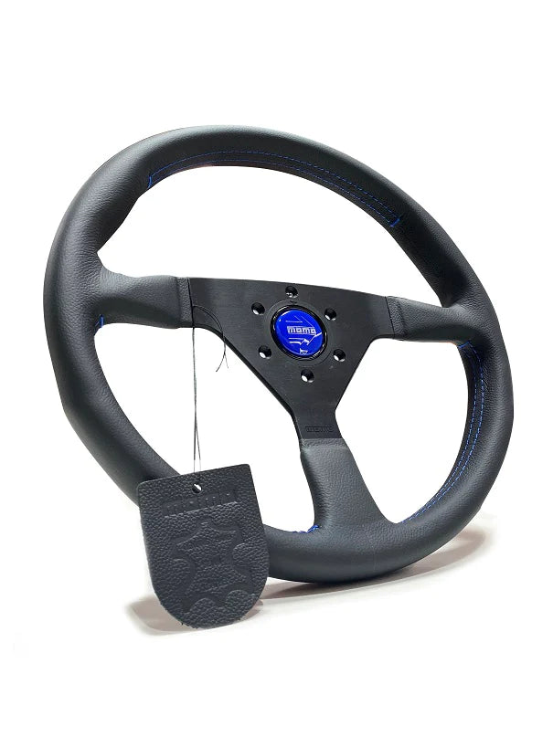 MOMO Montecarlo Black Leather With Blue Stitching 350mm Steering Wheel