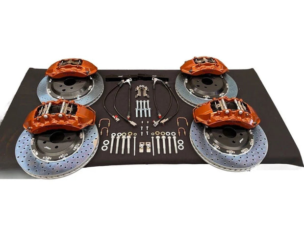 R35 GTR Brake Adapter Kit (V4) to Suit Skyline R32, R33, R34 – Cross Drilled Rotors
